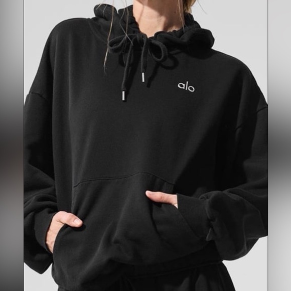 ALO Black Accolade Hoodie Sweatshirt Medium - Picture 7 of 7